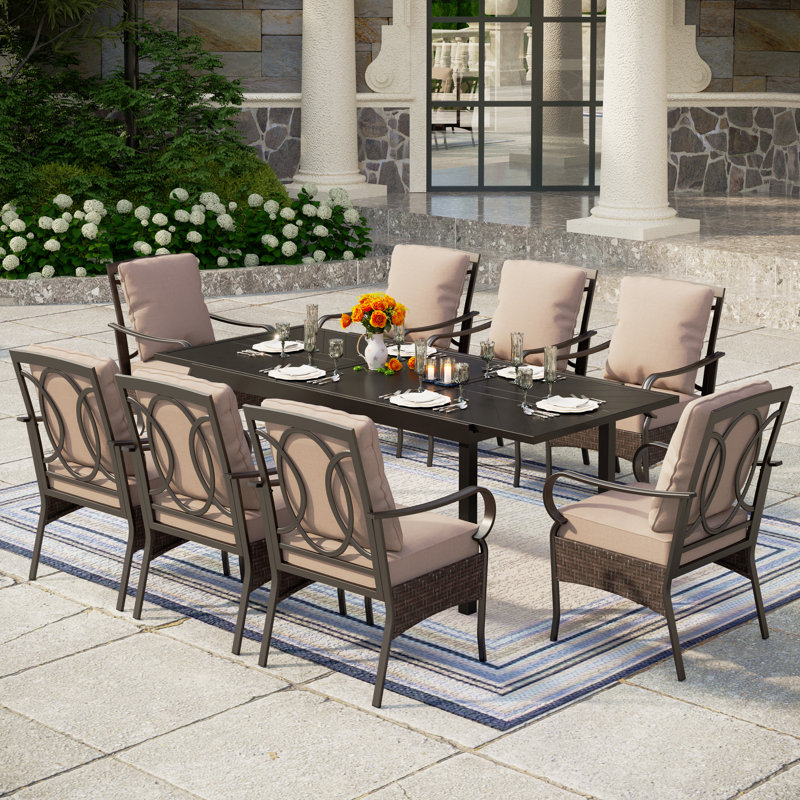 Wildon Home® Sutiya 8 - Person Rectangular Extendable Outdoor Dining Set with Cushions & Reviews ...